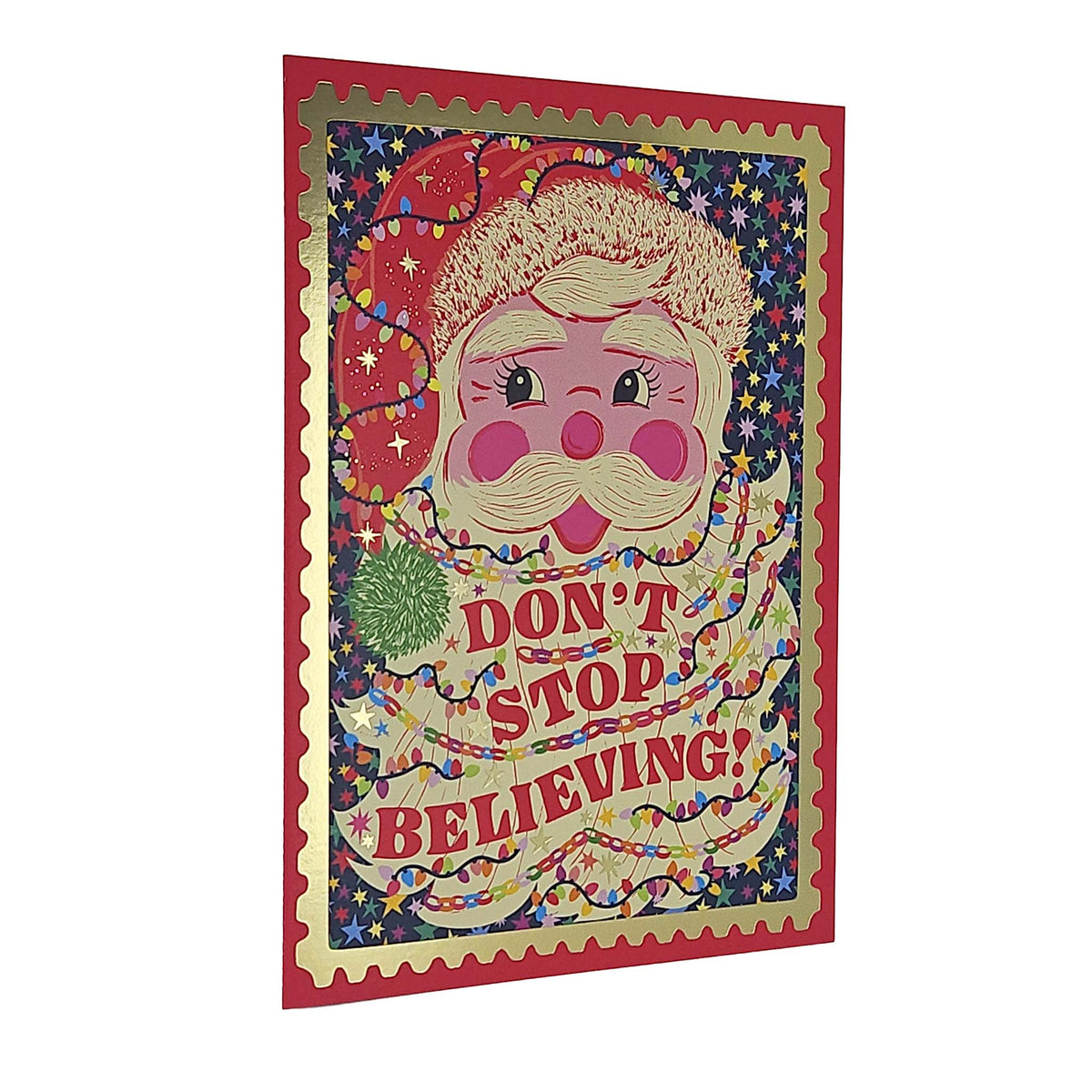 Don't Stop Believing Santa Gold Foiled Christmas Card