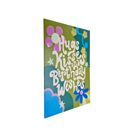 Hugs Kisses and Birthday Wishes embossed birthday card