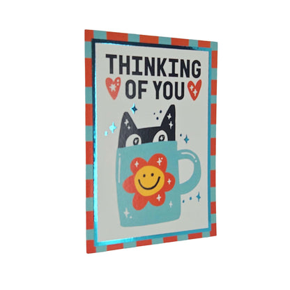 Thinking of You Cat in a Mug Foiled Card