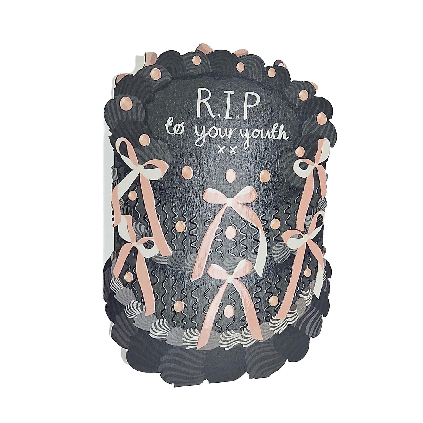 RIP To Your Youth Spot Varnish Cutout Cake Birthday Card