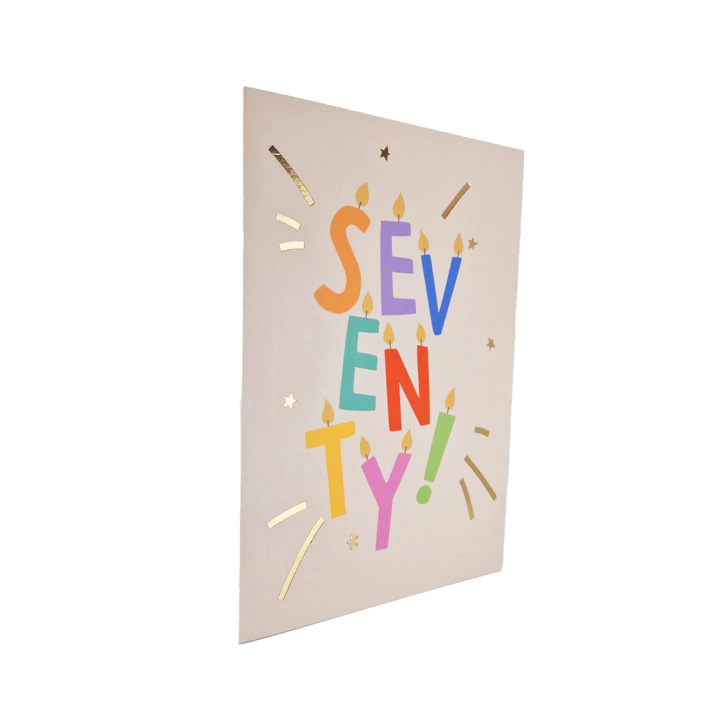 Gold Foiled Seventy! Letter Candles Birthday Card