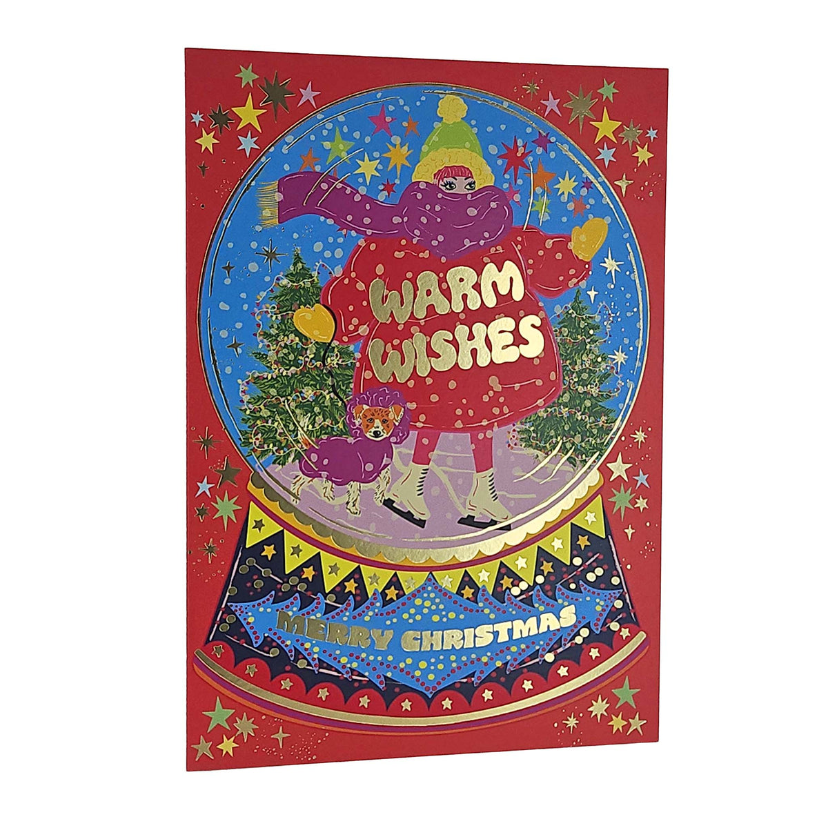 Warm Wishes Snow Globe Gold Foiled Christmas Card