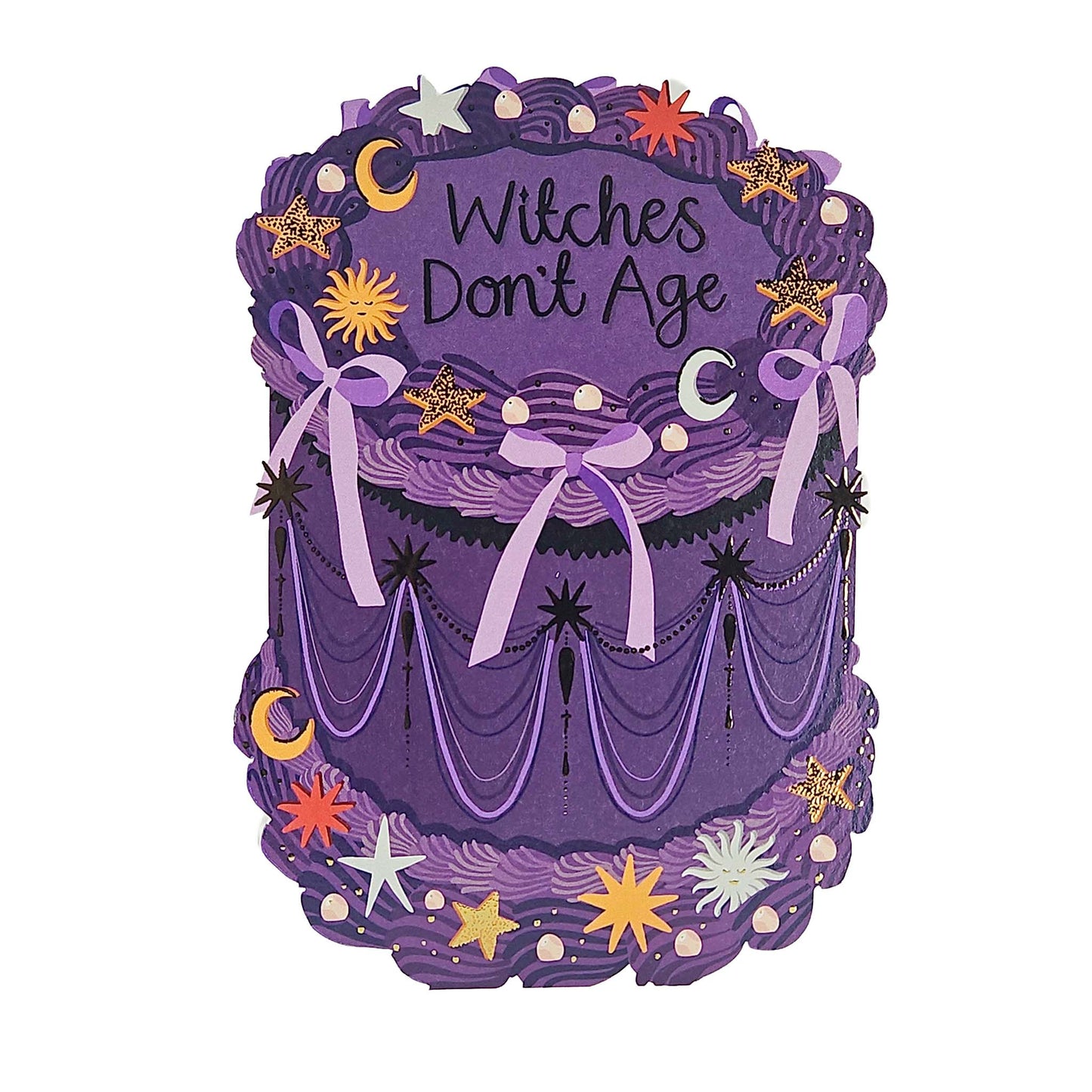 Witches Don't Age Gold Foiled Cutout Cake Birthday Card