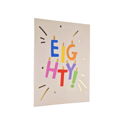 Gold Foiled Eighty! Letter Candles Birthday Card