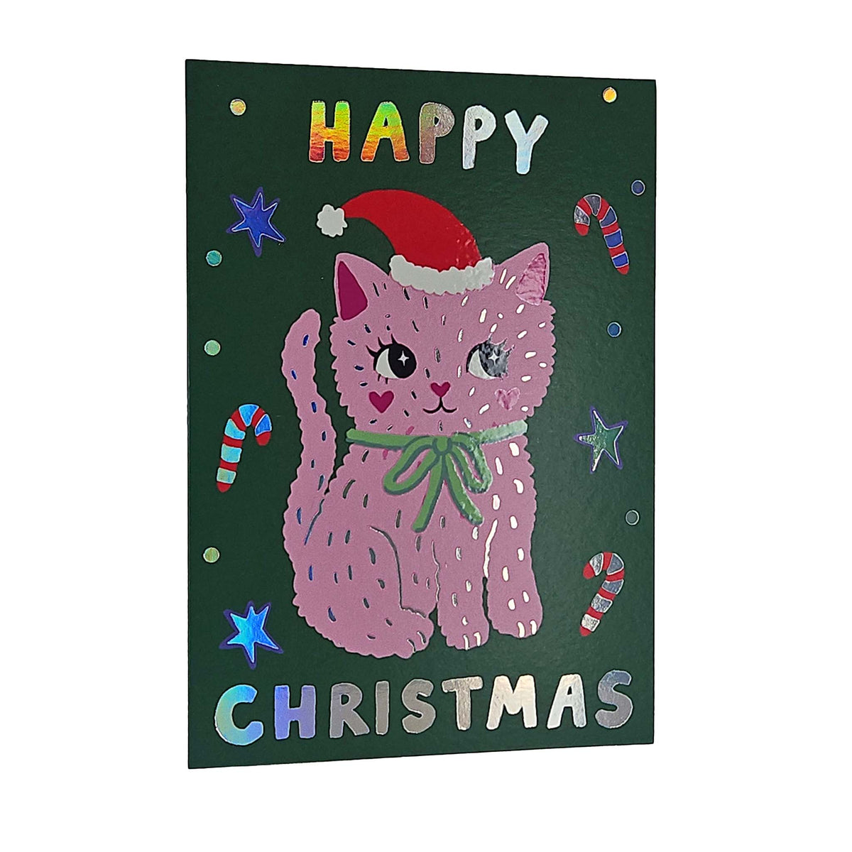 Festive Pink Kitty Cat Christmas Card