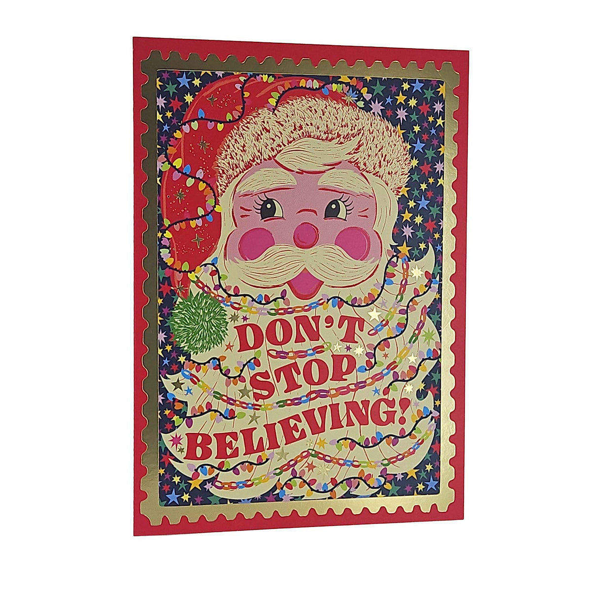 Don't Stop Believing Santa Gold Foiled Christmas Card