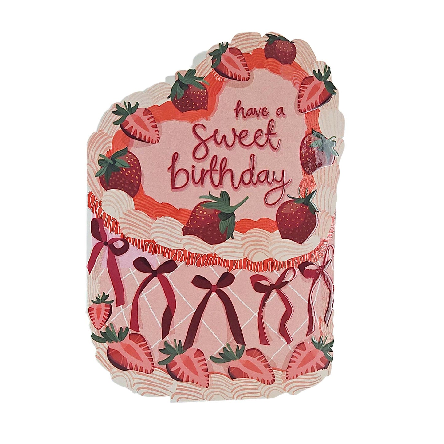 Sweet Birthday Strawberry Spot Varnish Cutout Heart Cake Birthday Card
