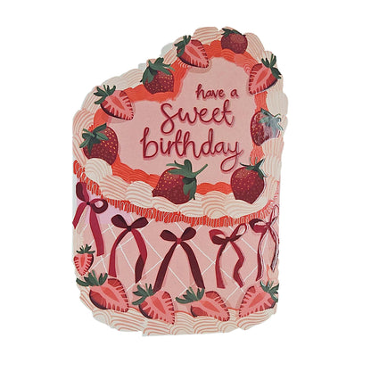 Sweet Birthday Strawberry Spot Varnish Cutout Heart Cake Birthday Card