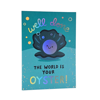 The World Is Your Oyster Holographic Foiled Congratulations Card