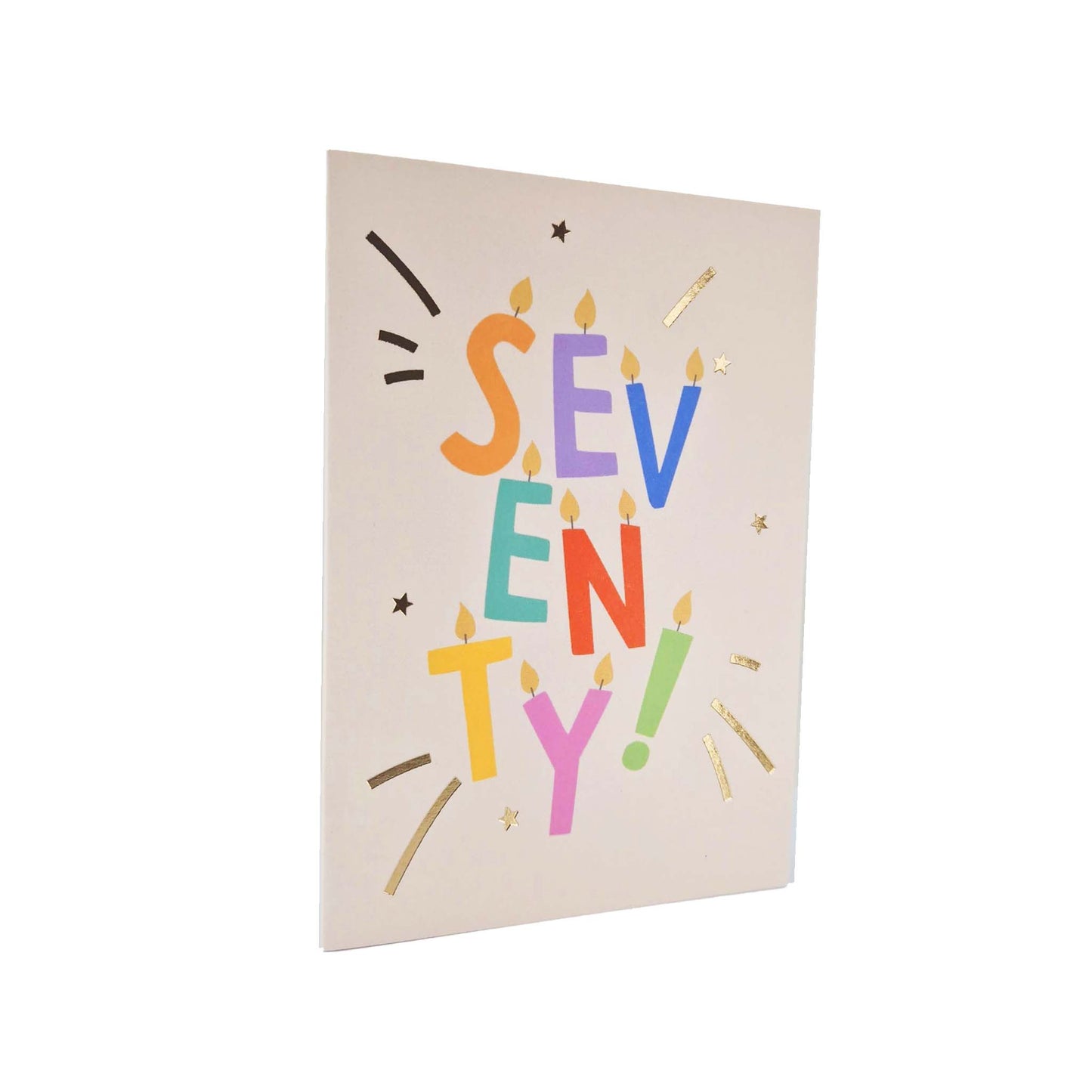 Gold Foiled Seventy! Letter Candles Birthday Card