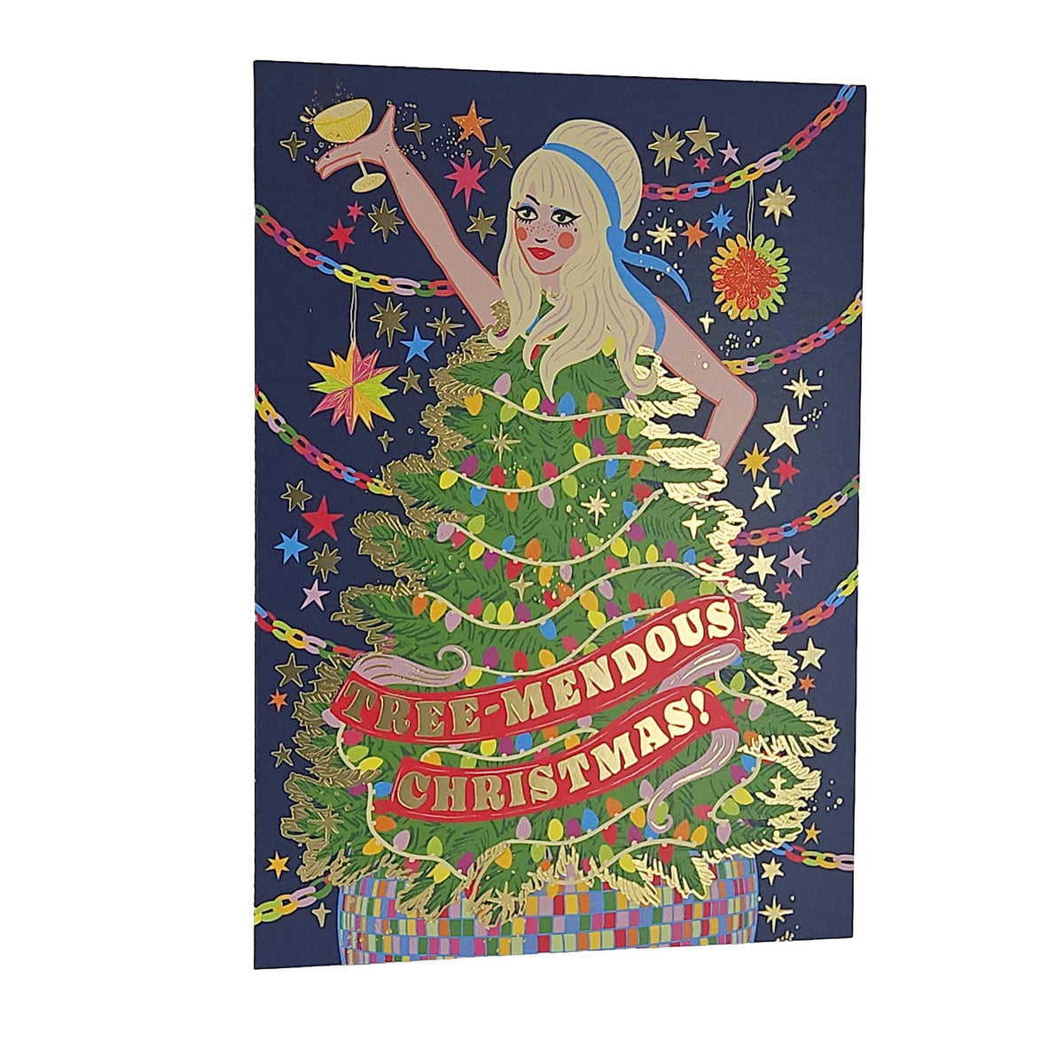 Tree-Mendous Christmas Tree Gold Foiled Christmas Card