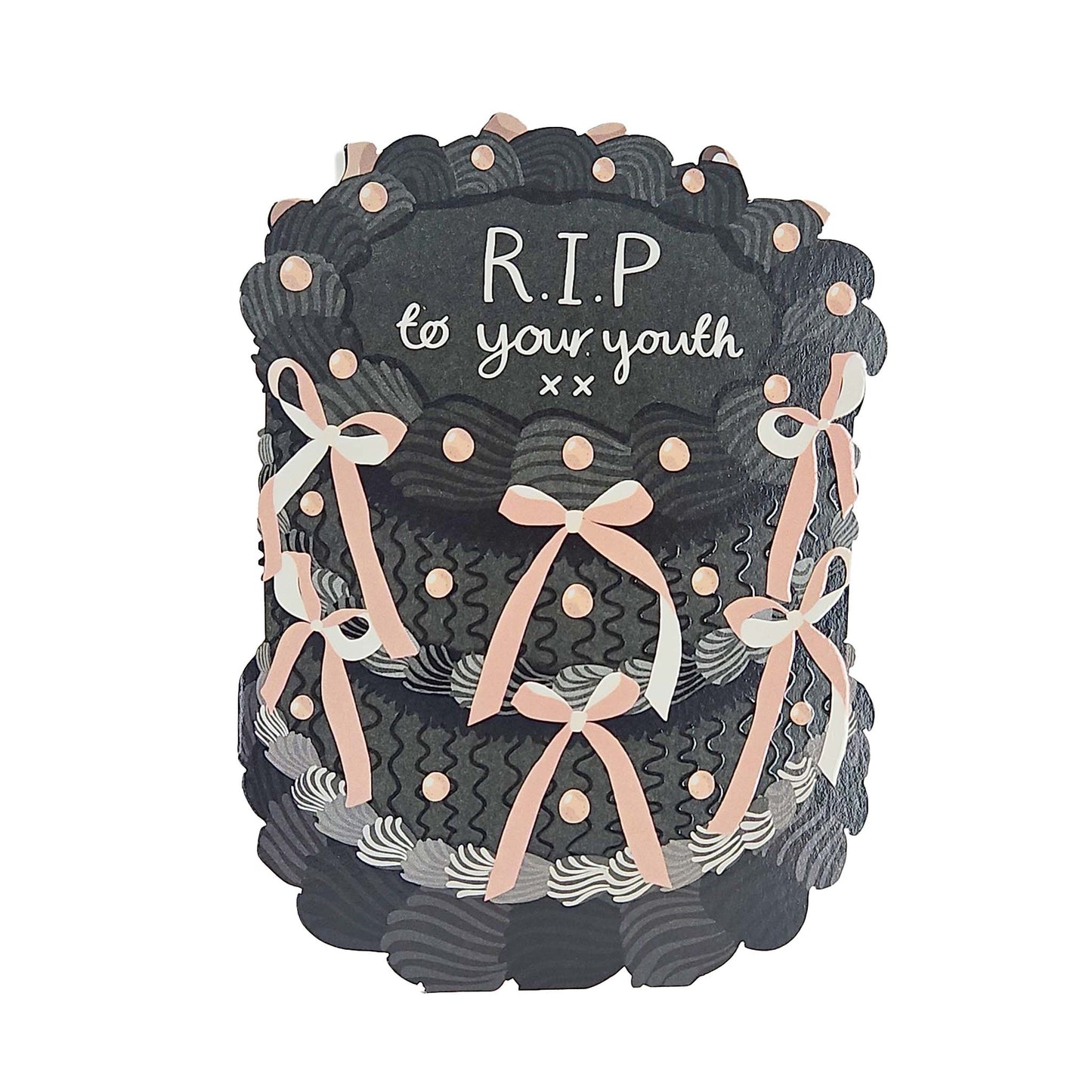RIP To Your Youth Spot Varnish Cutout Cake Birthday Card