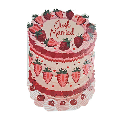 Just Married Strawberries Spot Varnish Cutout Cake Wedding Card