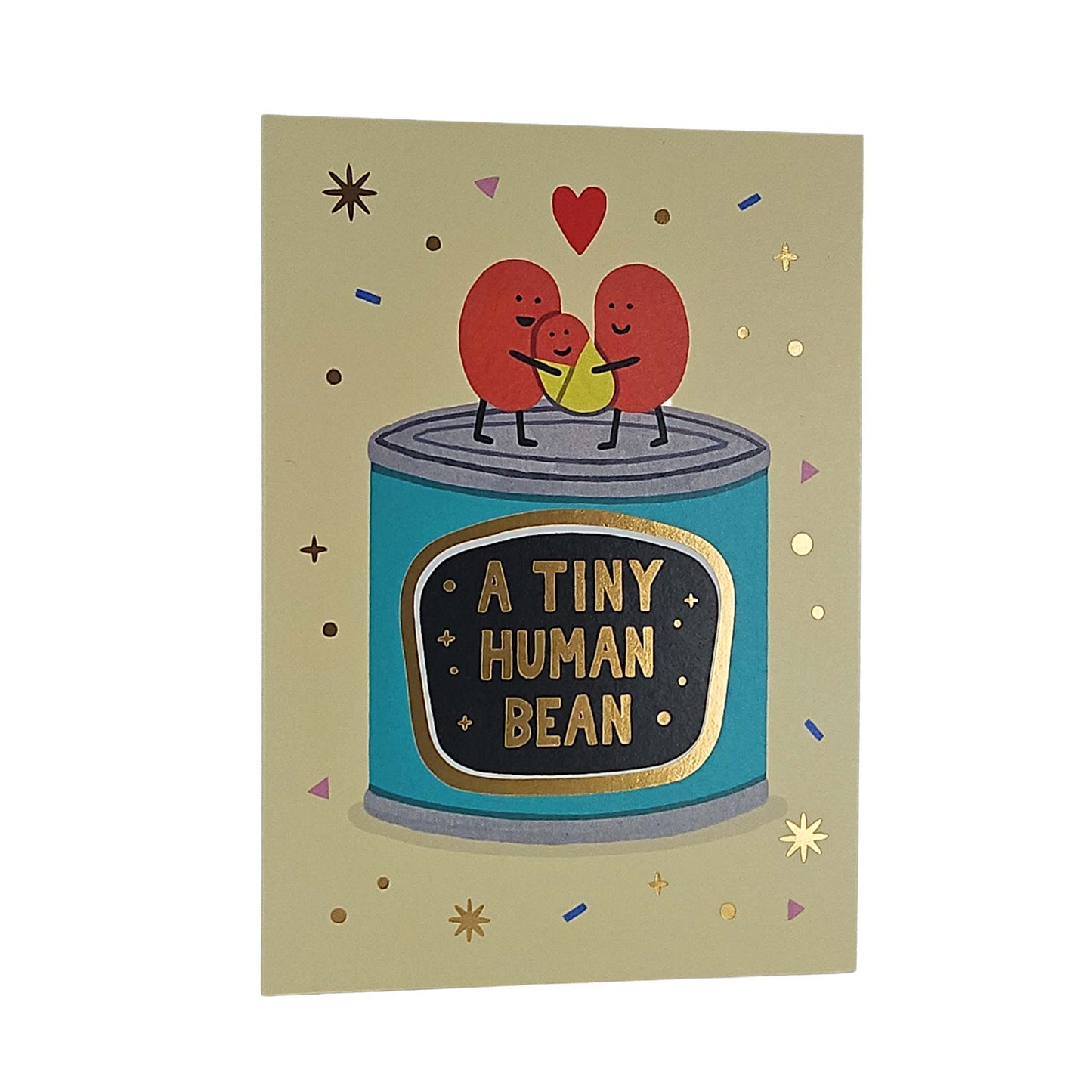 Tiny Human Bean Gold Foiled New Baby Card