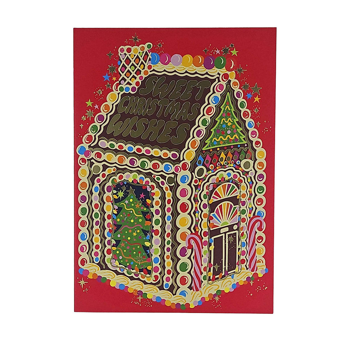 Sweet Christmas Wishes Gingerbread House Gold Foiled Christmas Card