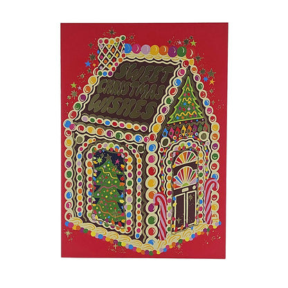 Sweet Christmas Wishes Gingerbread House Gold Foiled Christmas Card