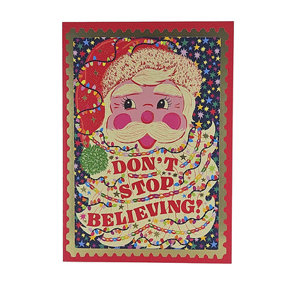 Don't Stop Believing Santa Gold Foiled Christmas Card