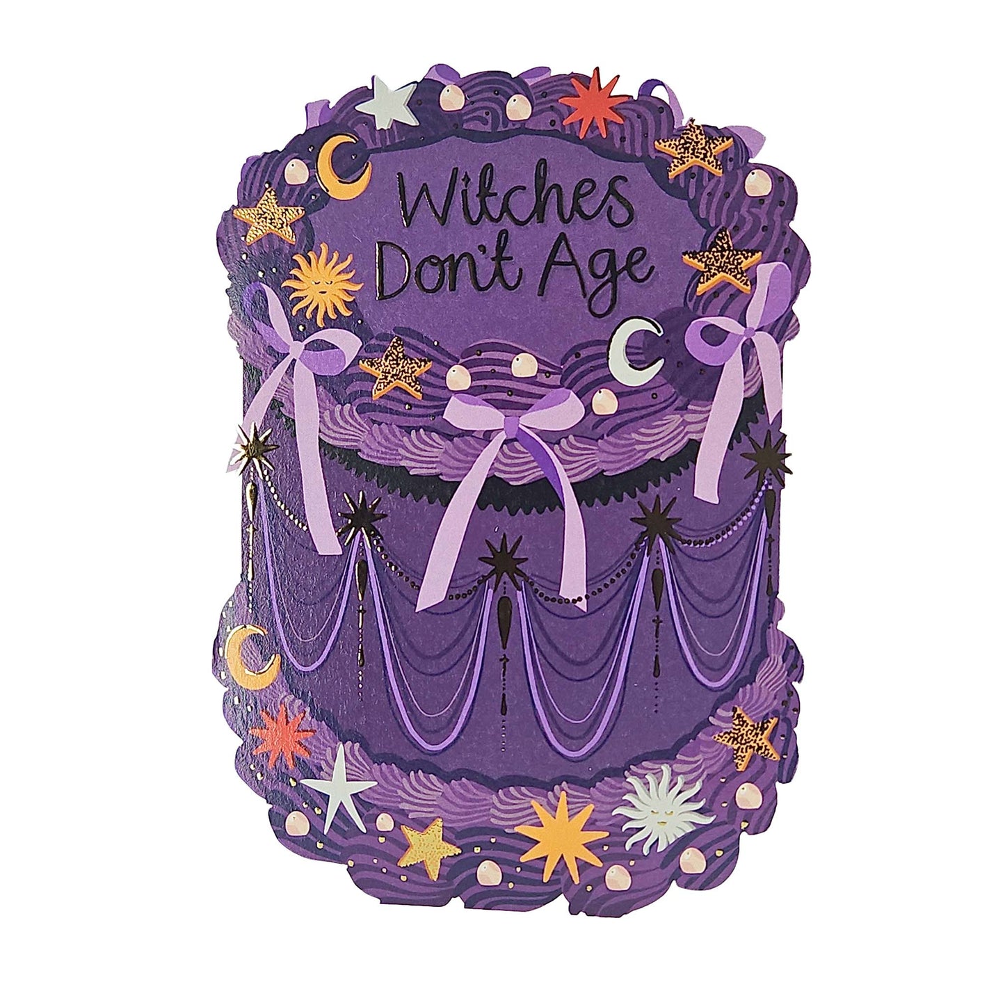 Witches Don't Age Gold Foiled Cutout Cake Birthday Card
