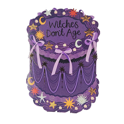 Witches Don't Age Gold Foiled Cutout Cake Birthday Card