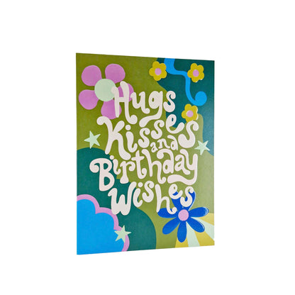 Hugs Kisses and Birthday Wishes embossed birthday card