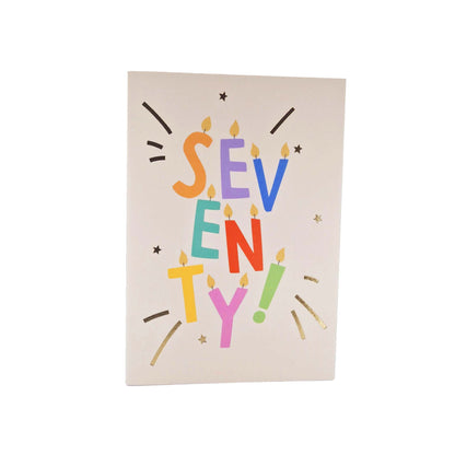 Gold Foiled Seventy! Letter Candles Birthday Card