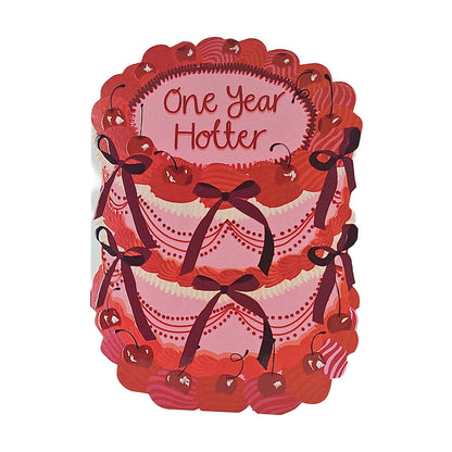 One Year Hotter Spot Varnish Cutout Cake Birthday Card