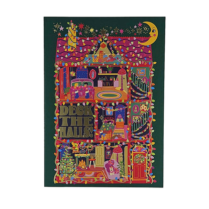 Deck the Halls House Gold Foiled Christmas Card