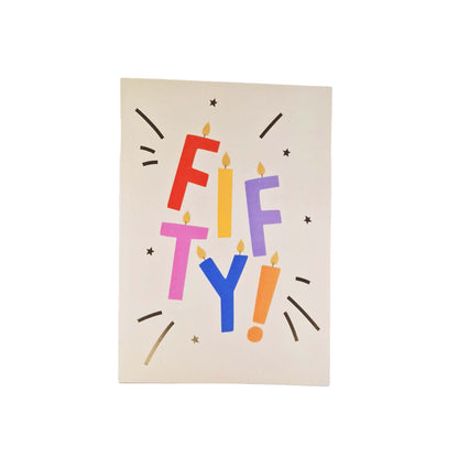 Gold Foiled Fifty! Letter Candles Birthday Card