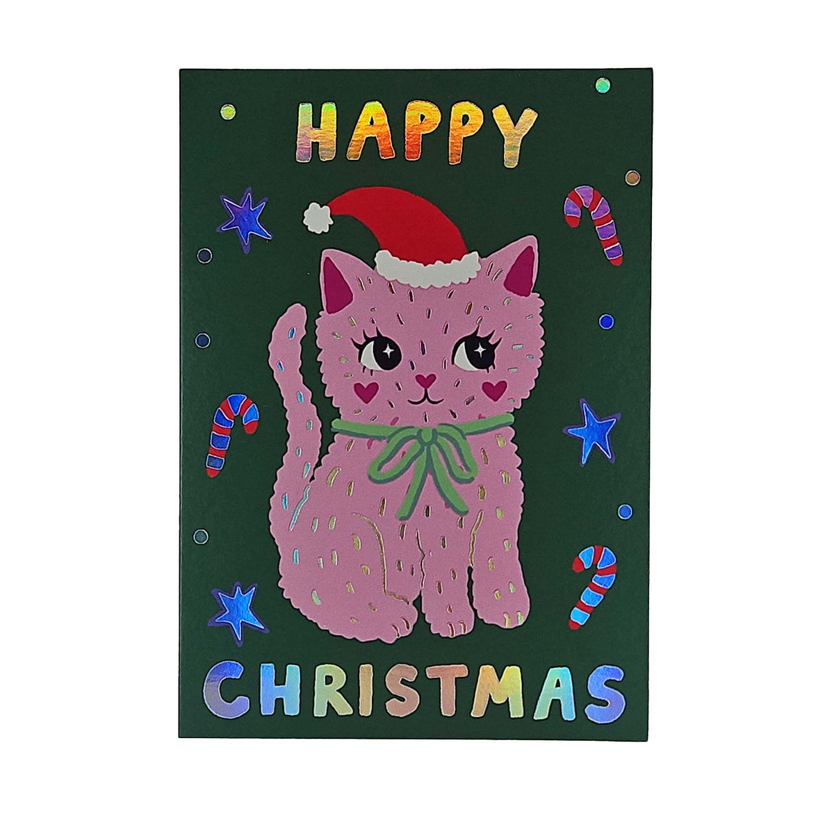 Festive Pink Kitty Cat Christmas Card
