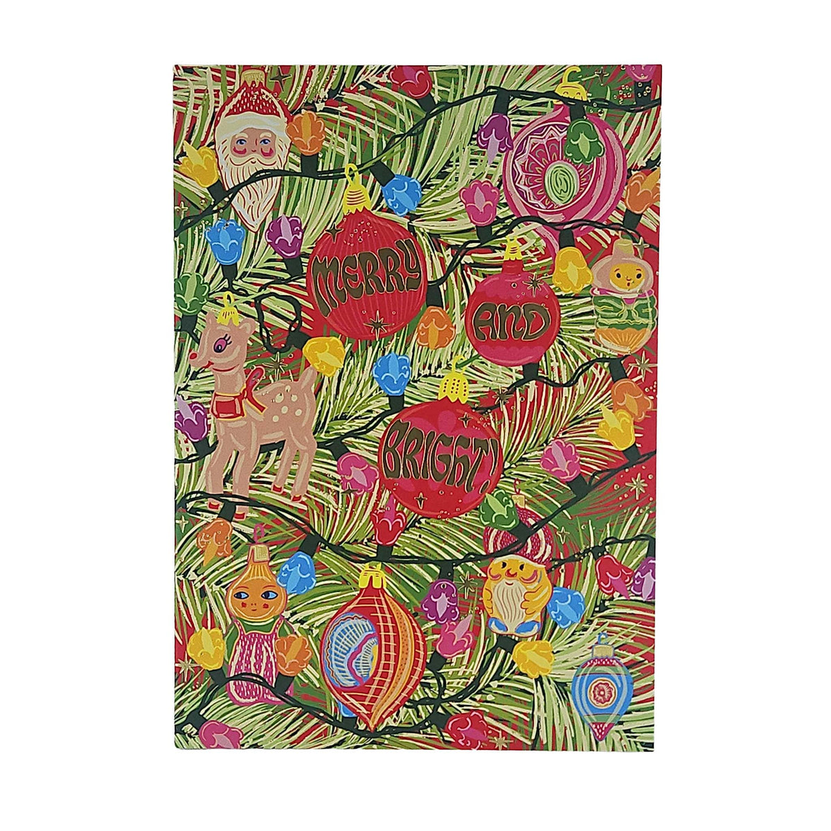 Merry and Bright Tree Decorations Gold Foiled Christmas Card