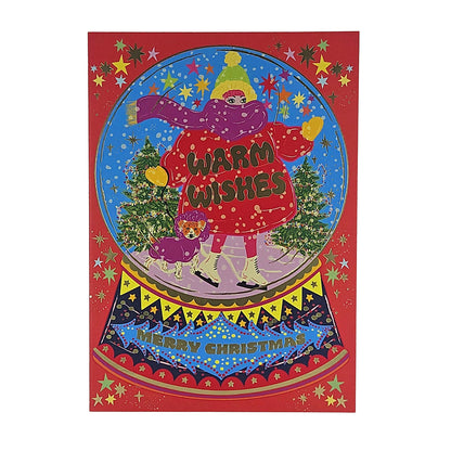 Warm Wishes Snow Globe Gold Foiled Christmas Card