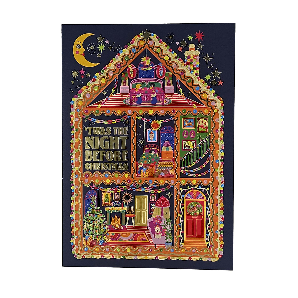 Night Before Christmas House Gold Foiled Christmas Card