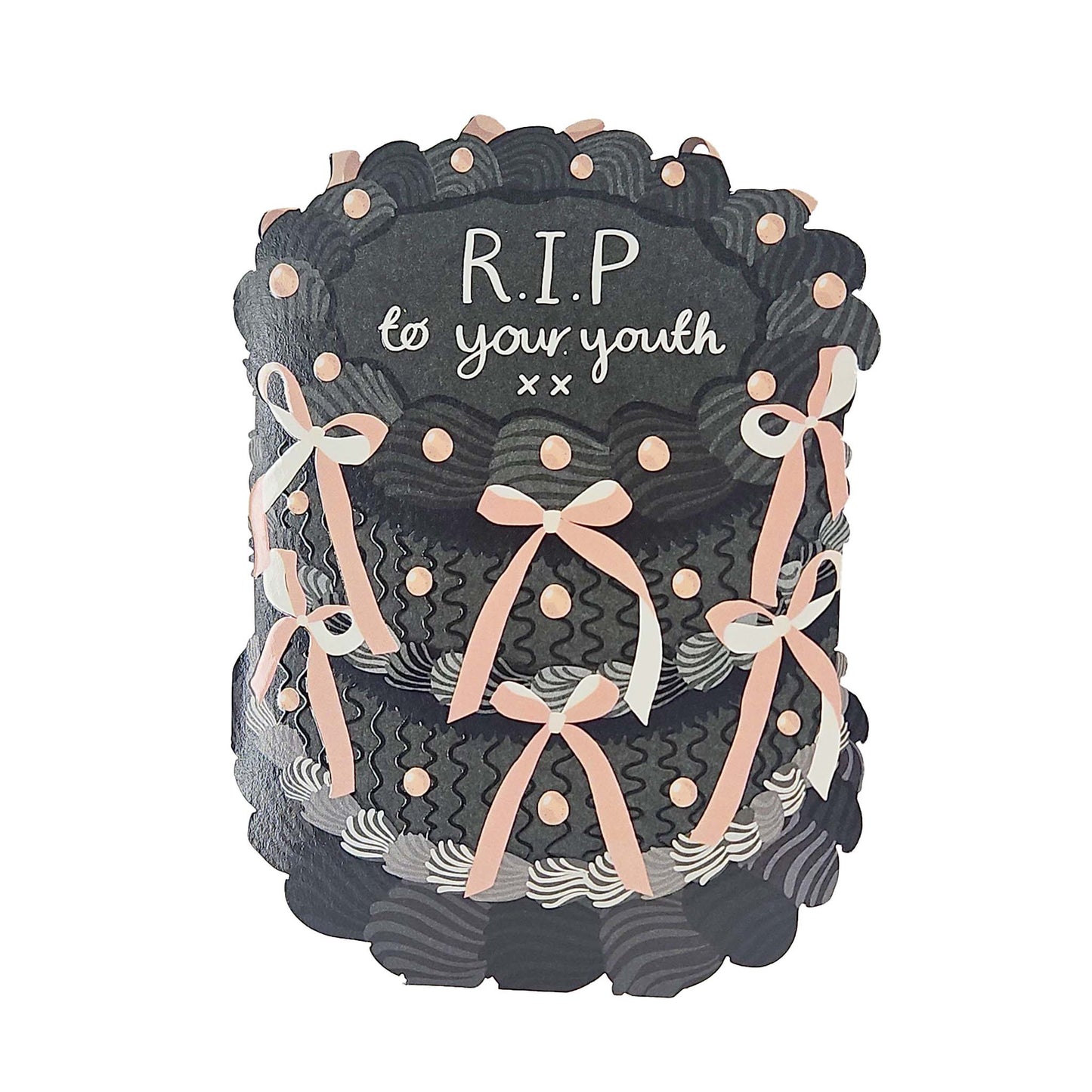RIP To Your Youth Spot Varnish Cutout Cake Birthday Card
