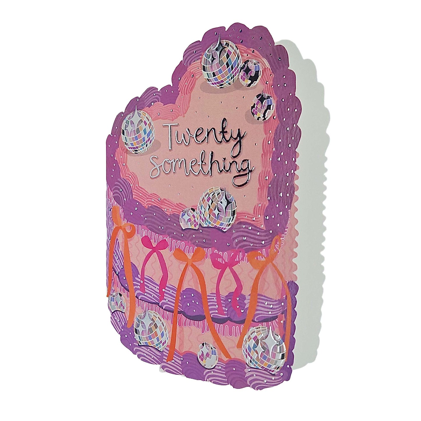 Twenty Something Silver Foiled Cutout Heart Cake Birthday Card
