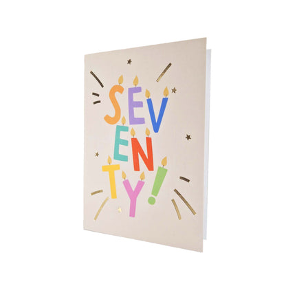 Gold Foiled Seventy! Letter Candles Birthday Card