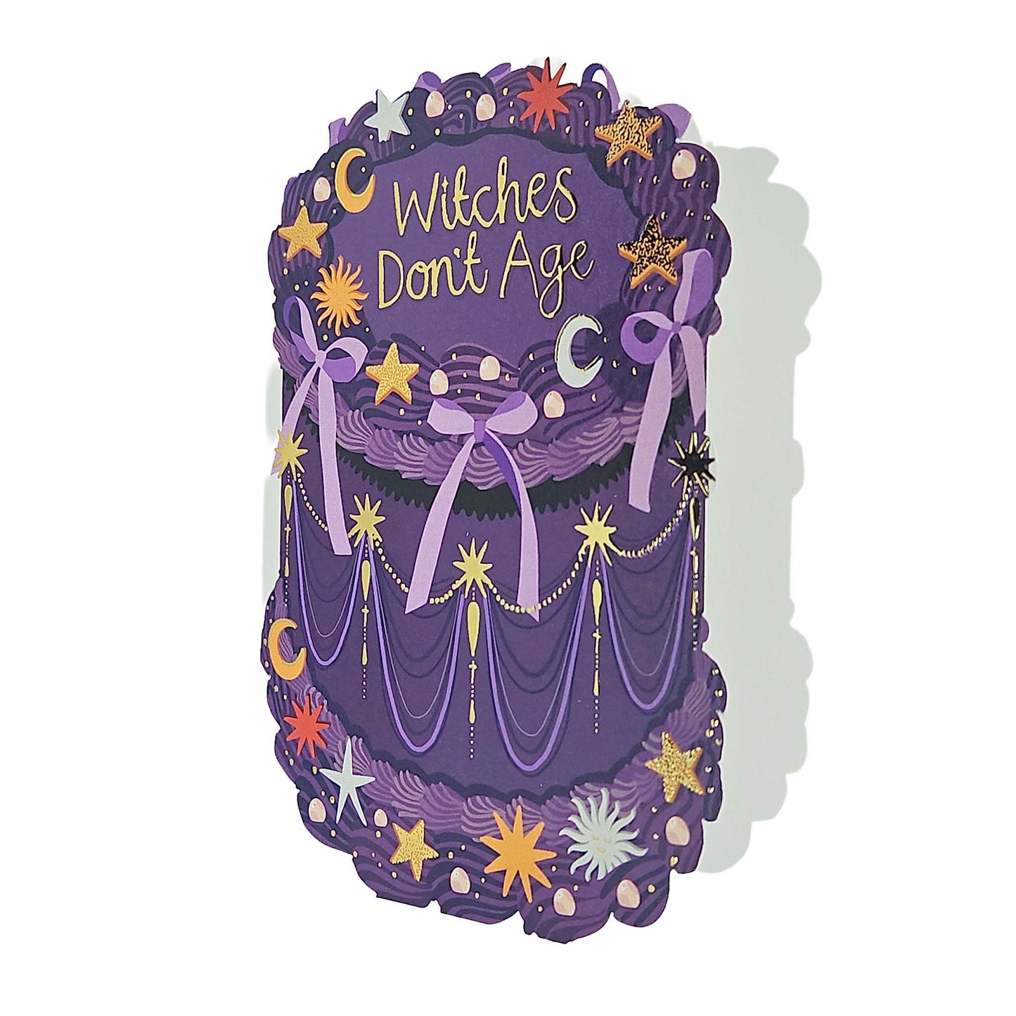 Witches Don't Age Gold Foiled Cutout Cake Birthday Card