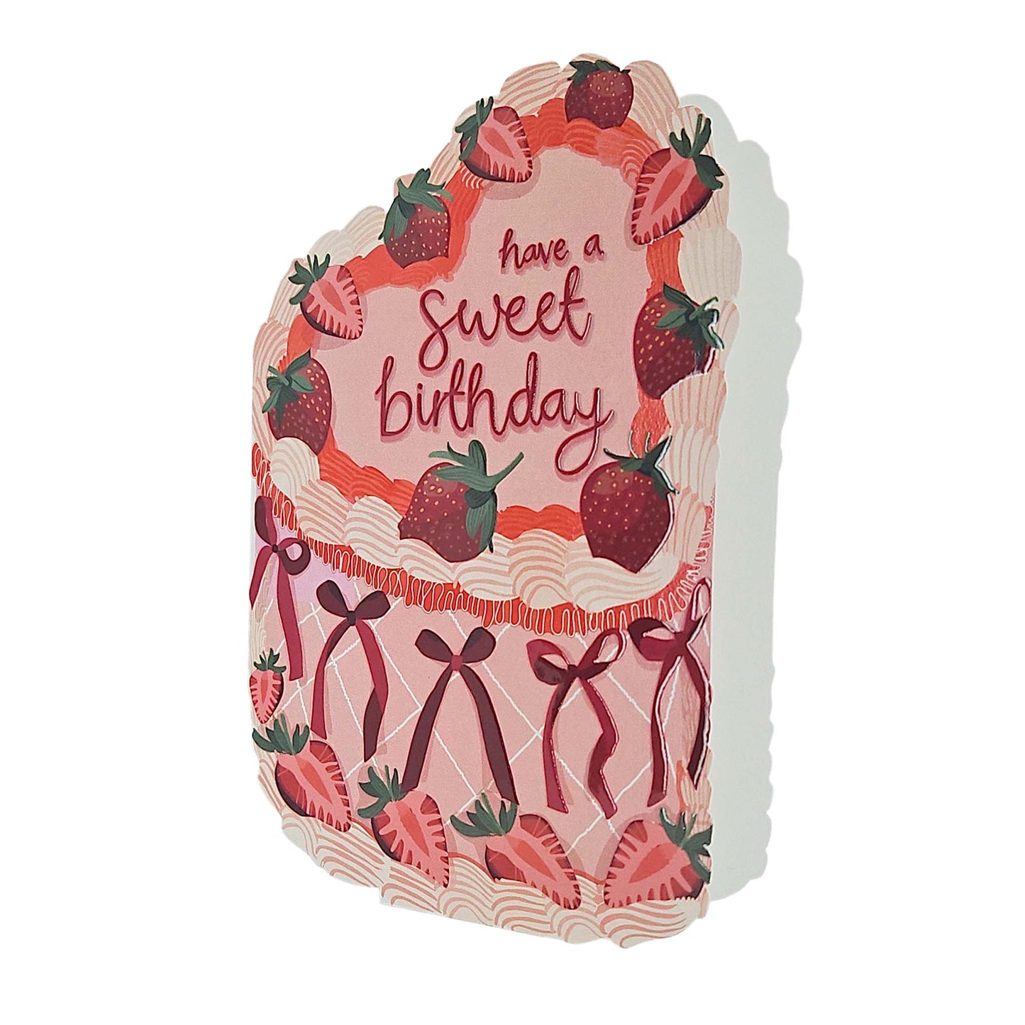 Sweet Birthday Strawberry Spot Varnish Cutout Heart Cake Birthday Card