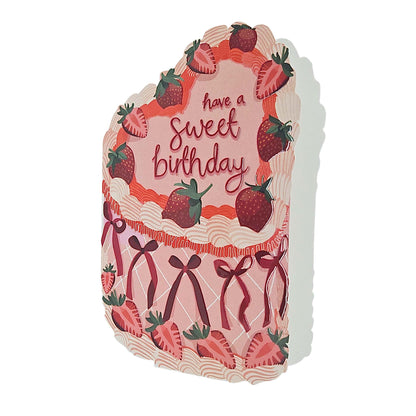 Sweet Birthday Strawberry Spot Varnish Cutout Heart Cake Birthday Card