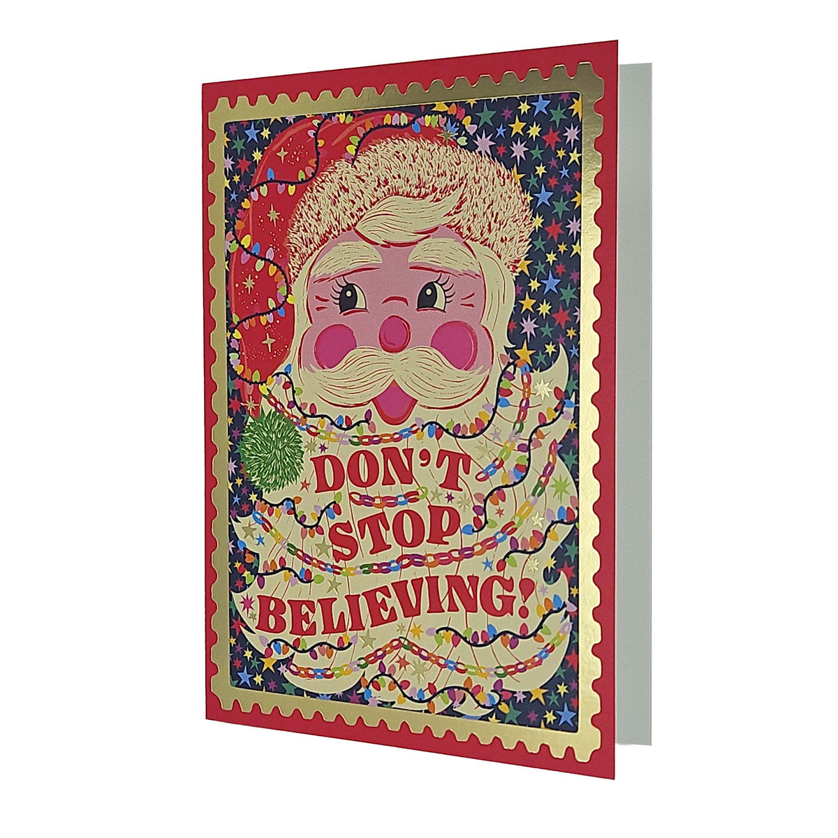 Don't Stop Believing Santa Gold Foiled Christmas Card