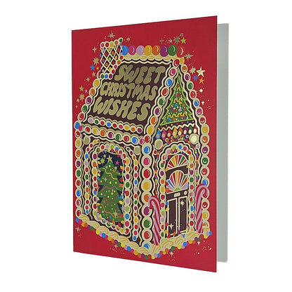Sweet Christmas Wishes Gingerbread House Gold Foiled Christmas Card
