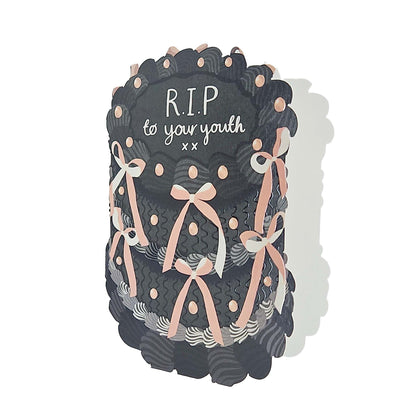 RIP To Your Youth Spot Varnish Cutout Cake Birthday Card