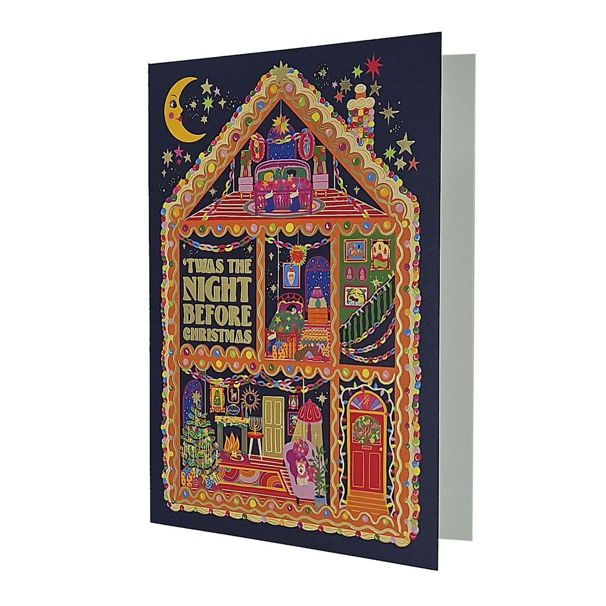 Night Before Christmas House Gold Foiled Christmas Card