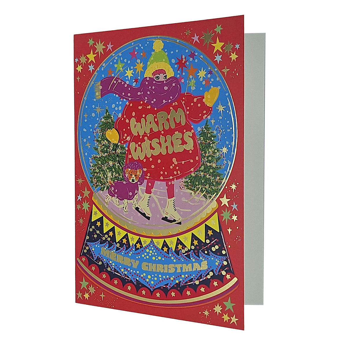 Warm Wishes Snow Globe Gold Foiled Christmas Card
