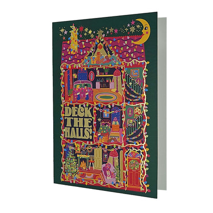 Deck the Halls House Gold Foiled Christmas Card