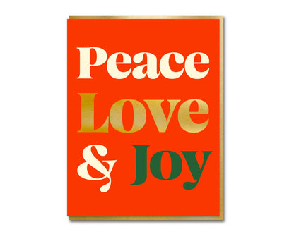 Peace Love & Joy Gold Foiled Serif Christmas Card