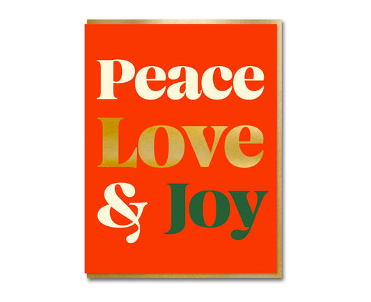 Peace Love & Joy Gold Foiled Serif Christmas Card