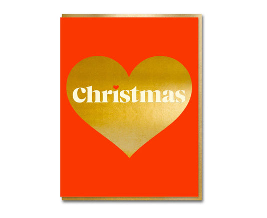 Christmas Heart Gold Foiled Serif Christmas Card