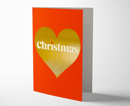 Christmas Heart Gold Foiled Serif Christmas Card