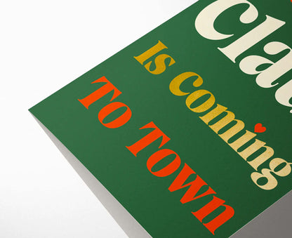 Santa Claus is Coming to Town Gold Foiled Serif Christmas Card