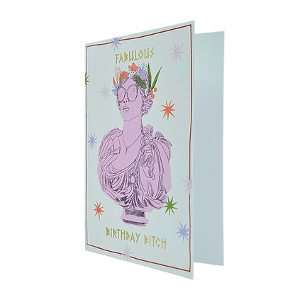 Fabulous Birthday Bitch Greek Goddess Gold Foiled Birthday Card